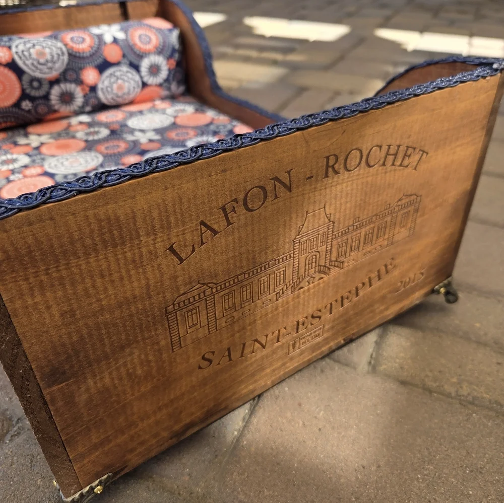 Upcycled Rustic Wine Box Pet Bed Nap Noodle Bolster Cotton Covered Foam Pillow